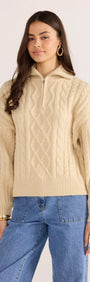 Varsity Cable Knit Sweater-KNITWEAR - JUMPERS-MINKPINK
