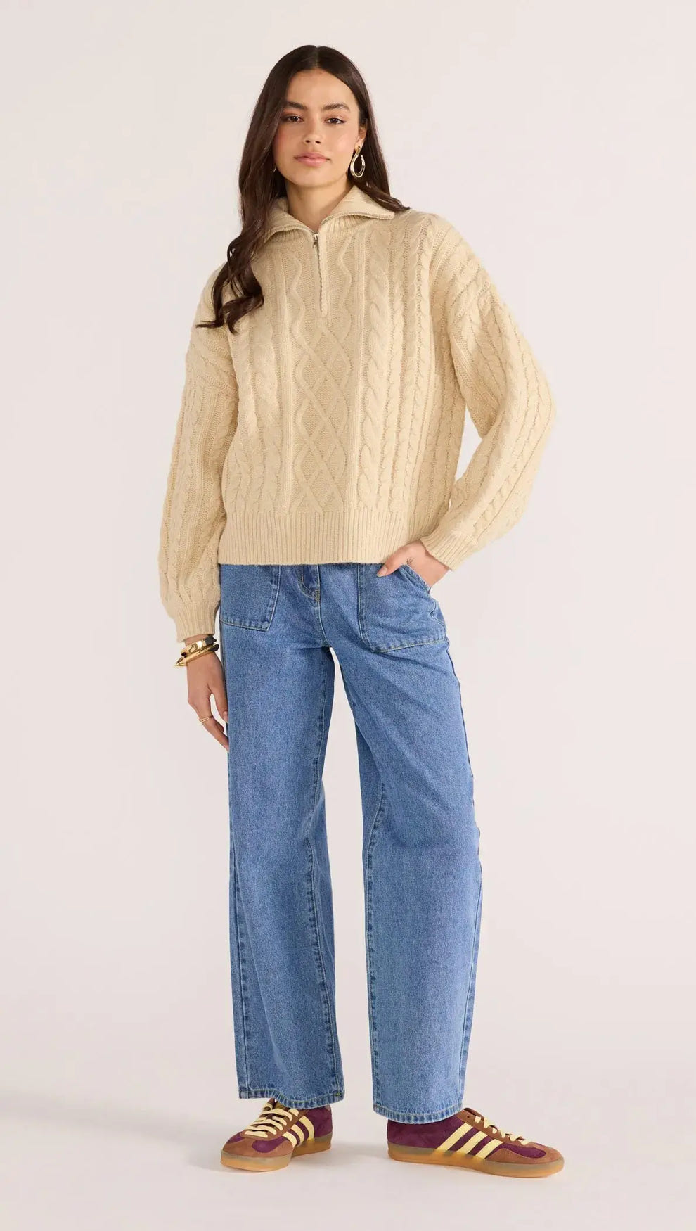 Varsity Cable Knit Sweater-KNITWEAR - JUMPERS-MINKPINK